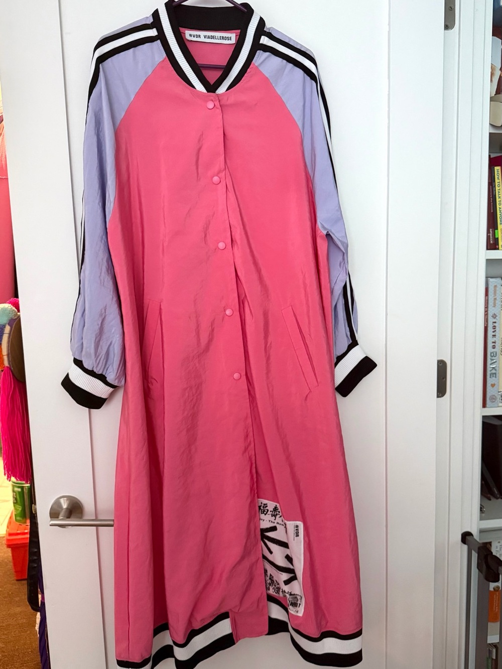 #VDR Viadellerose Pink Oversized Light Long Bomber Coat Buttons Down Dress